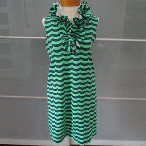 Sailor Sailor by Just Madras Preppy Nautical Stripe Ruffle Neckline Shift Dress